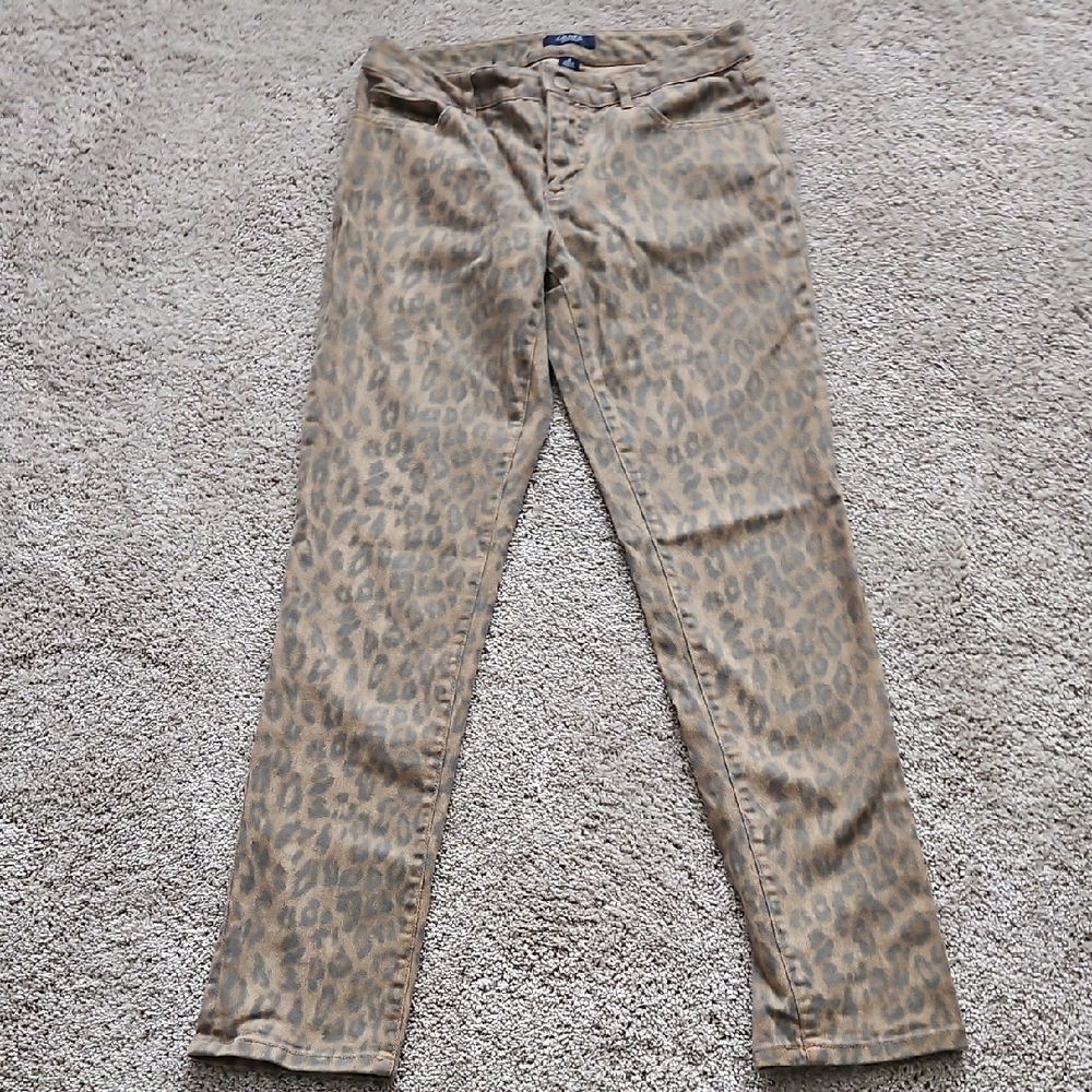 Chaps Tan and Gray Animal Print Pants
